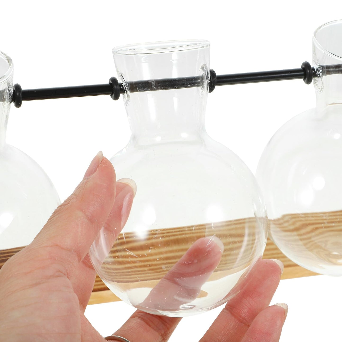 NIYANGLE Glass Propagation Station Set with 5 Small Glass Vases and Wooden Stand for Hydroponic Plant Terrariums, Tabletop Flower Vases for Home Décor and Indoor Gardening