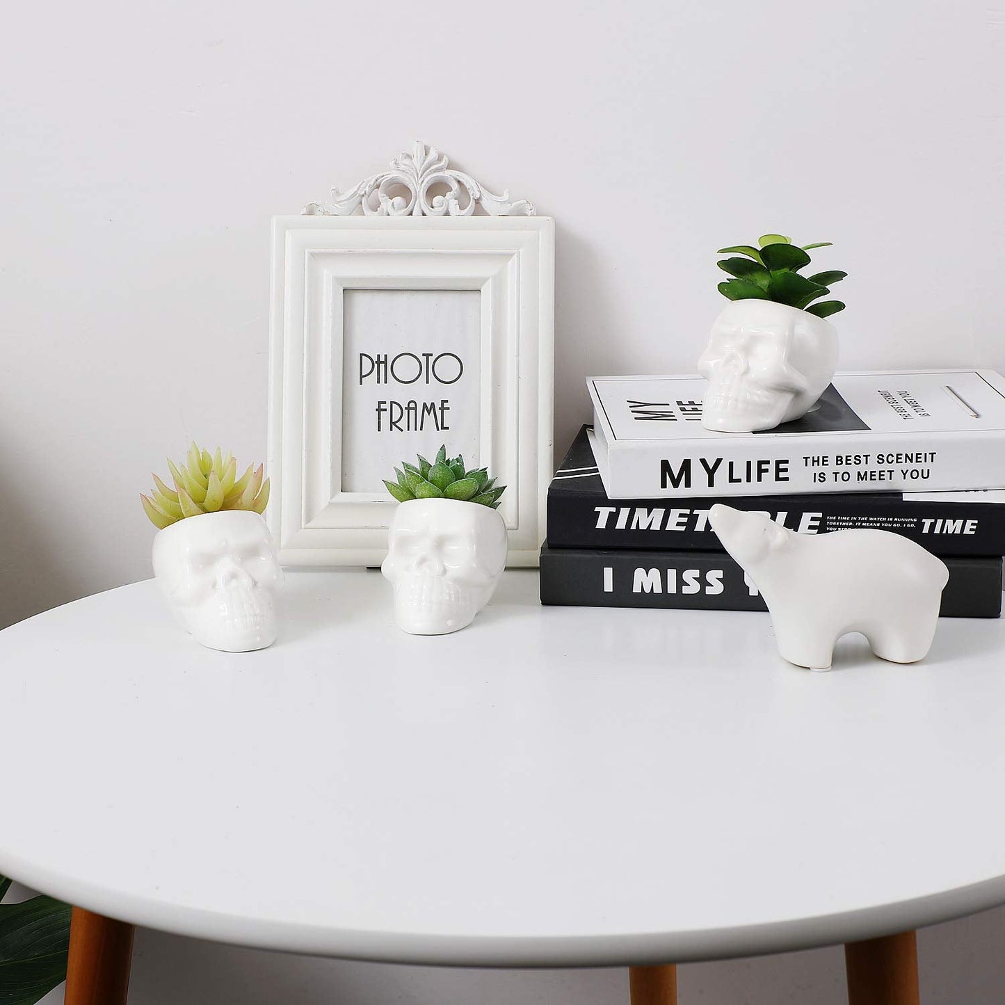 T4U Skull Succulent Planter Pots Set of 3, Gothic Caramic Planter, Creative Plant Lover Gifts for Christmas Birthday House Warming, Cactus Plant Pot Pen Pencil Holder for Home Office Decor, White
