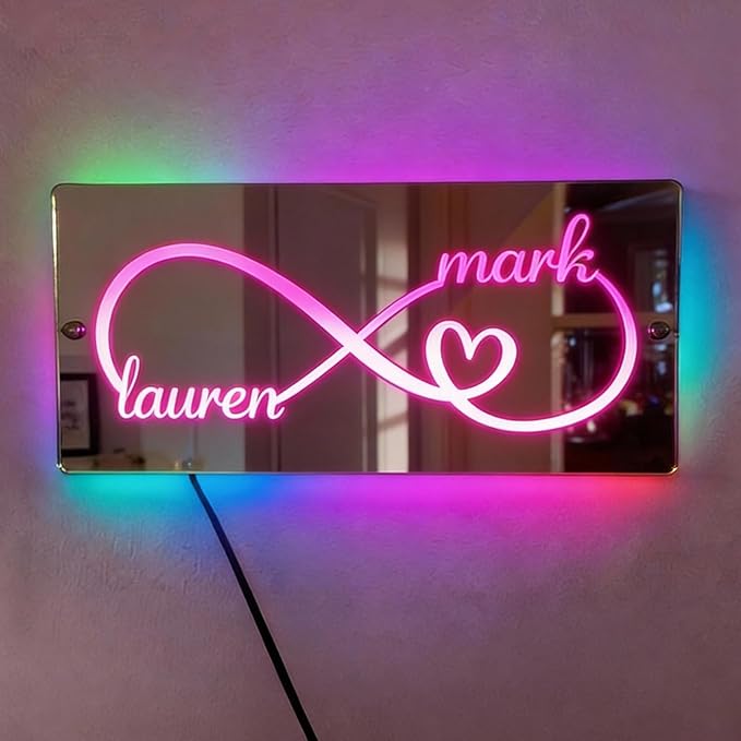 VEELU Personalized Photo Mirror Light Custom Couple Name Neon Signs LED Forever