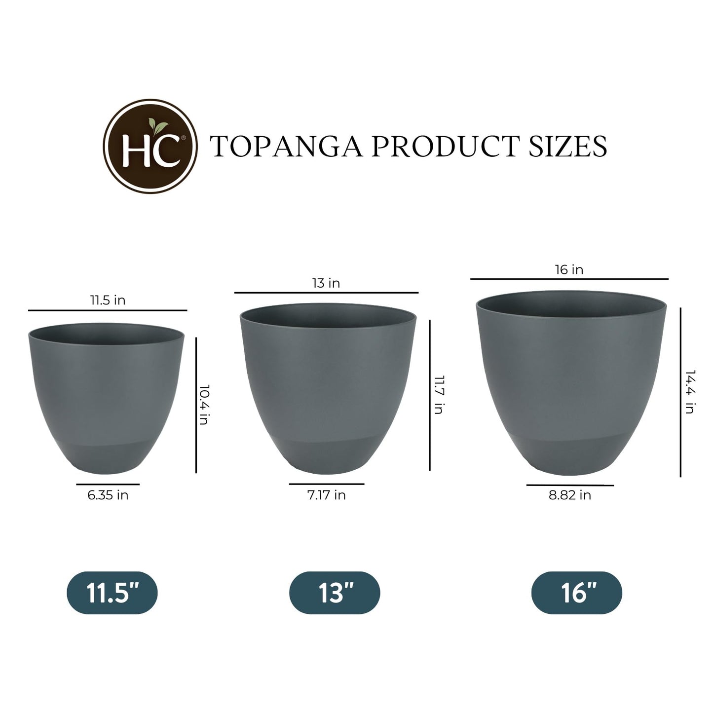 The HC Companies 13 Inch Topanga Decorative Round Planter - Lightweight Premium Resin Plant Pot with a Ceramic Look for Indoor Outdoor Use, Slate Blue Swoop