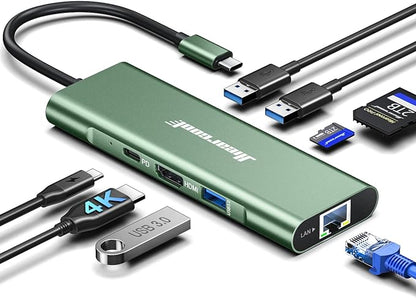 Hiearcool USB C Hub, 8 in 1 USB C Hub Multi-Port Adapter with Gigabit Ethernet, USB C to 4K@60Hz HDMI Dock Dongle for MacBook Pro Air M1 M2 and Type C Laptops-Green