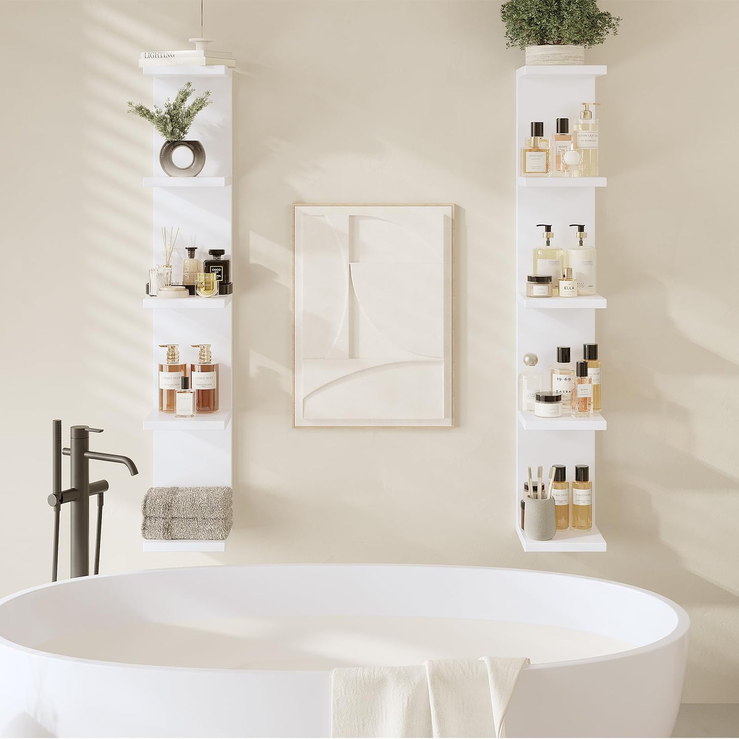 LitaEther 5 Tier White Lack Wall Shelf - Multi-Functional Display Organizer for Anime Figures, Funko Pop, Plants, Makeup & Books (7.1" x 5.5" x 30.7") – Space-Saving Floating Shelf for Home & Office