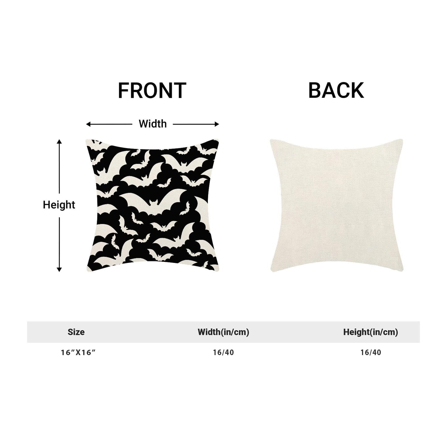 Halloween Pillow Covers 16x16 Inch Set of 2,Black and Cream Bats Throw Pillows Case,Halloween Outdoor Decorative Linen Farmhouse Decor Cushion Covers for Home Sofa Bed Couch