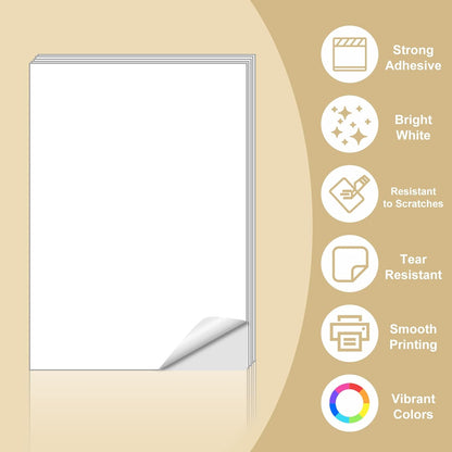 Sticker Paper, BESTEASY 8.5" x 11" Full Sheet Label Stickers for Laser Inkjet Printer, Self Adhesive Printer Paper Shipping Labels, White Matte Mailing Label Stickers (100 Sheets,100 Labels)