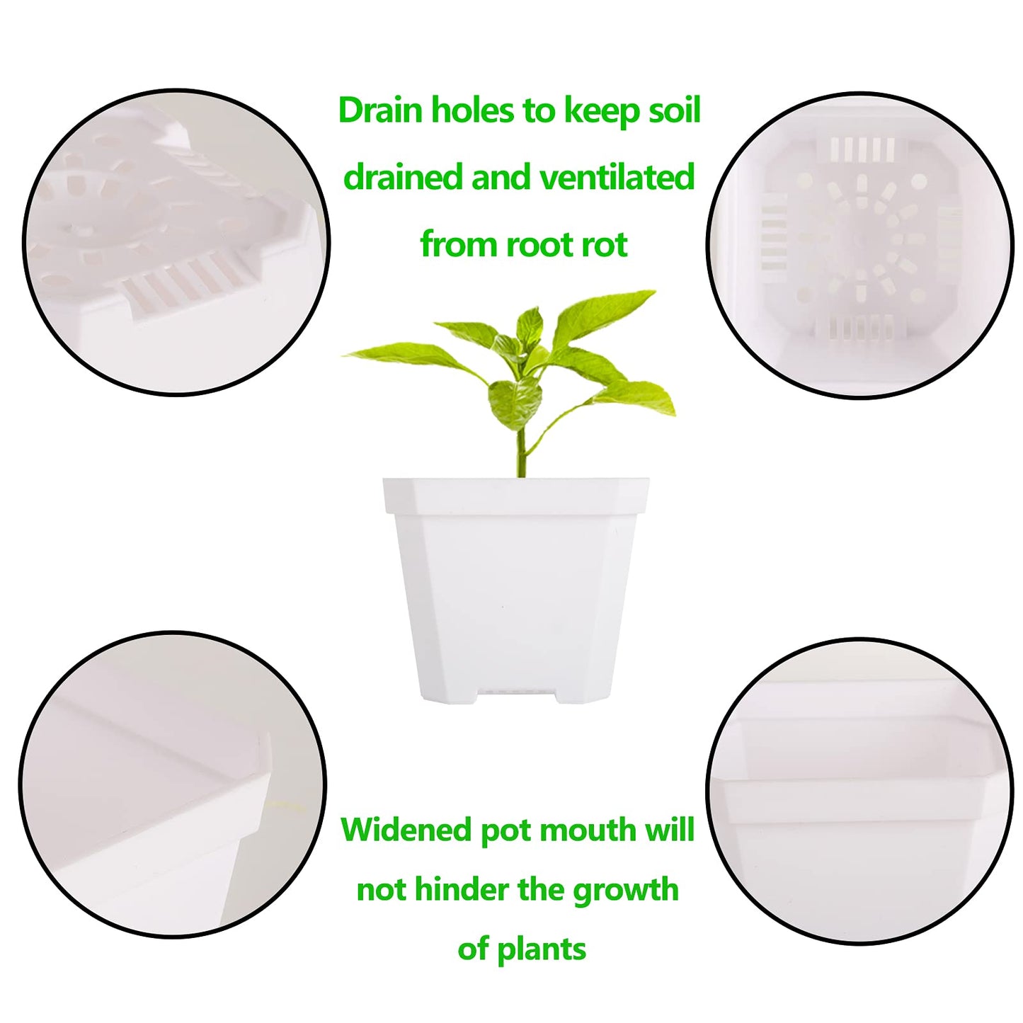 foxany 4" Nursery Pot, 30 Pcs Thick Plastic Square Planting Pots, Plant Seedling Pots, Seed Starting Pots with 30 Saucers - White