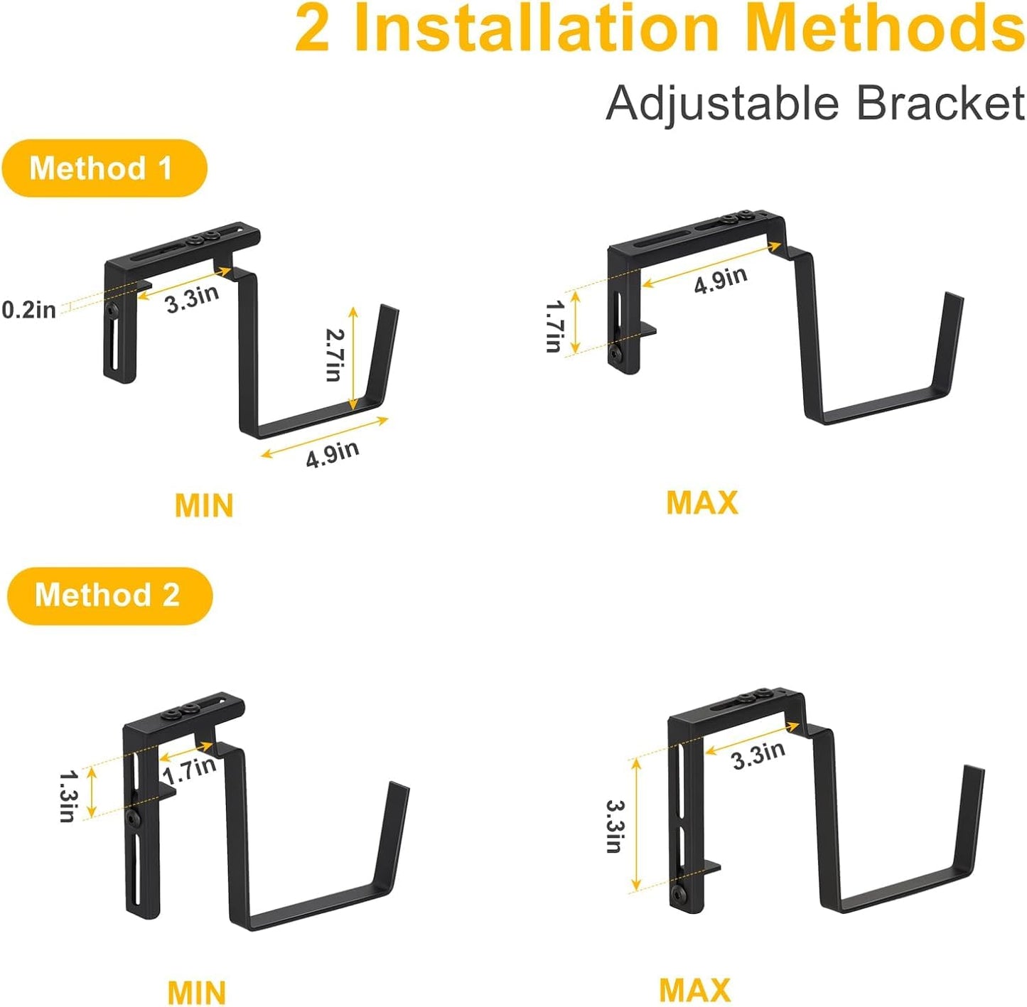 FANSXIVITA Balcony Planters Railing Hanging, Deck Railings Planter Boxes 16.9in, Railing Planter Box, Deck Planters for Railings, Railing Flower Box with Metal Brackets, Black (4Pcs)