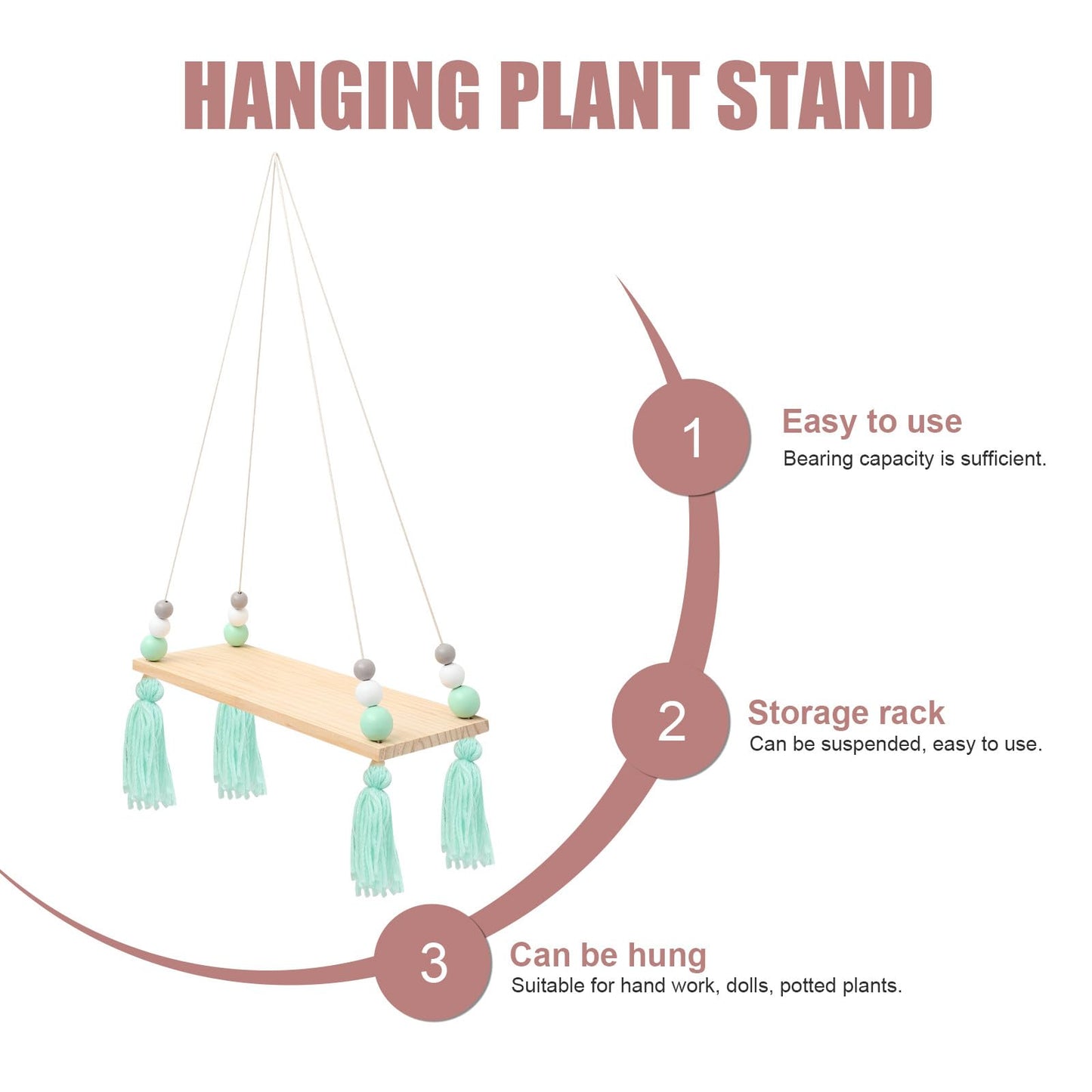OSALADI Wooden Hanging Flowerpot Storage Rack with Tassel Decorative Shelf for Wall Stylish Vertical Display for Plants and Home Decor and Space-Saving Storage
