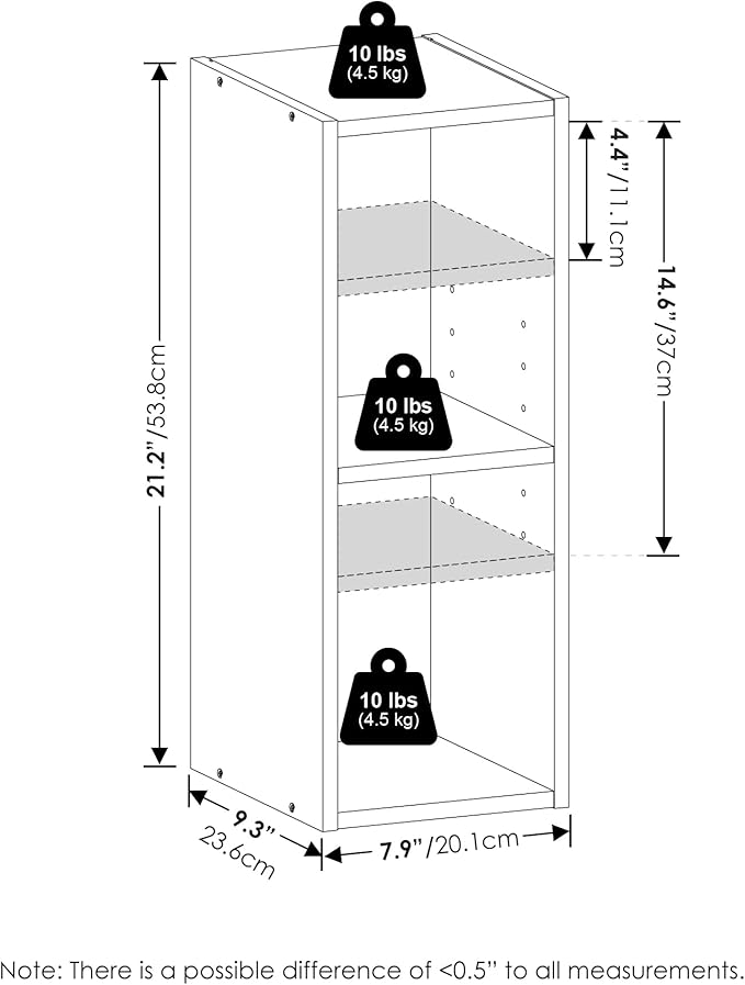 Furinno Fulda Book Shelf, 2-Tier Narrow Bookshelf, Bookcase