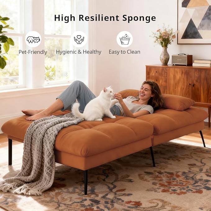 COMHOMA 72″ Futon Sofa Bed, Convertible Fabric Futons Couch
