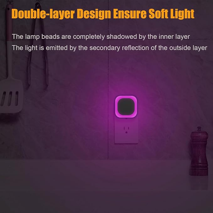 YUNLEX 2 Pack Plug in Pink Night Light, Dimmable, Auto ON/Off, Dusk to Dawn, Eye-Caring Glow for Princess-Themed Bedroom, Bathroom, Hallway, as Mother Gifts