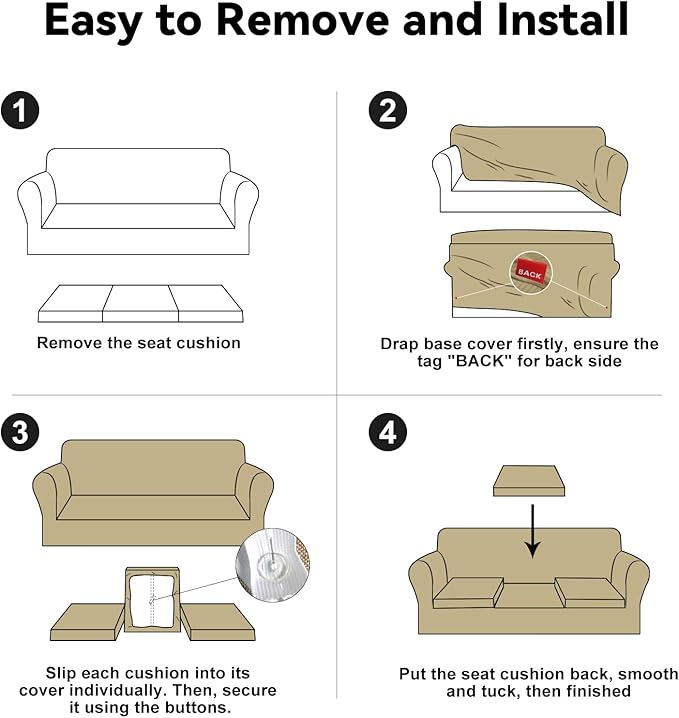 100% WaterproofCouch Cover 4-Piece Set Striped Sofa Slipcovers