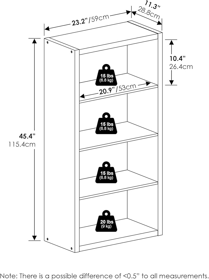 Furinno Viola Book Shelf, 4-Tier Bookshelf, Extra Thick Frame Bookcase