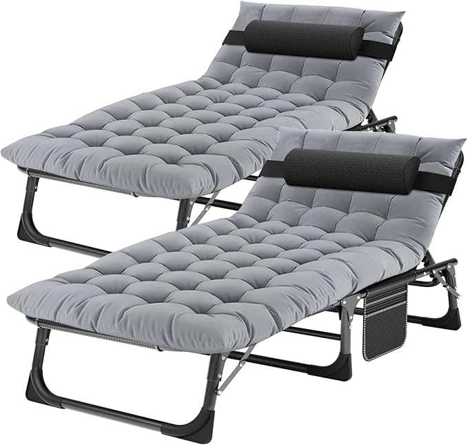 ABORON 2PK Chaise Lounge Chair, 5 Positions Padded Outdoor Tanning Chair