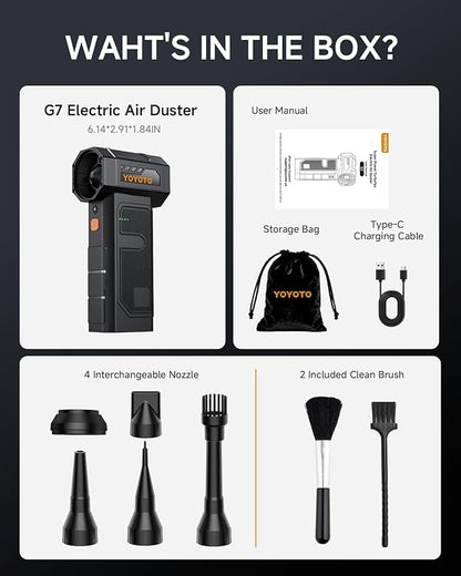 Compressed Air Duster, Electric Air Duster with Upgraded Powerful 40MM Brushless Motor, 4-Gear Cordless Mini Hand Blower with LED Light, 27.75Wh Rechargeable Turbofan for Keyboard, Car, Home, Outdoor