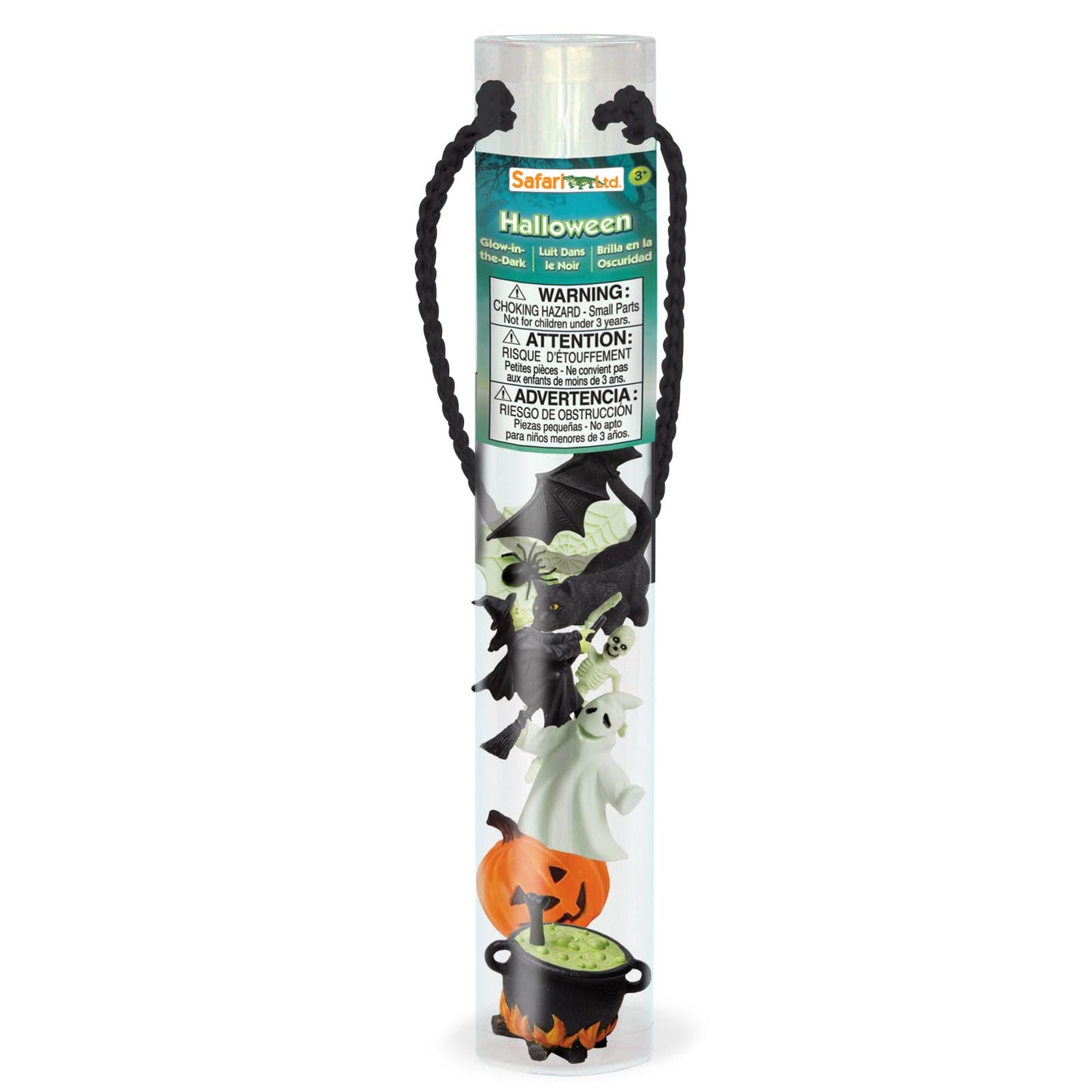 Safari Ltd. Glow-in-the-Dark Halloween Toob - Mini Figures: Bat, Cat, Skeleton, Ghost, Witch, Cauldron, Spider, Pumpkin - Educational Toy Figures For Boys, Girls & Kids Ages 3+