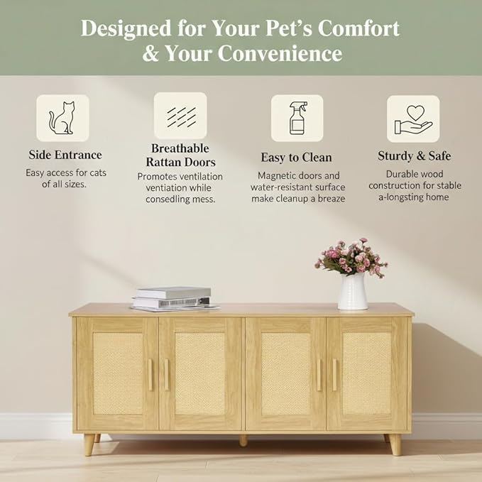 Homhedy Boho Cat Litter Box Enclosure