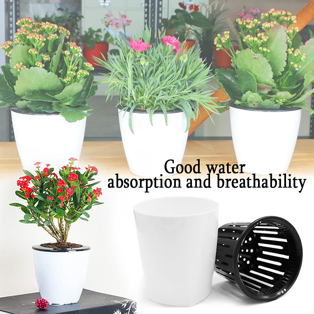 Haawooky 12 PCS Self Watering Plastic Planter,4 Inch Plastic Flower Plant Pot with Inner Pot,Self Watering Planter White Flower Pot for Herbs,Flowers,All House Plants,Succulents