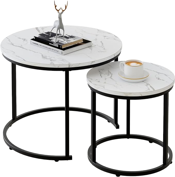 aboxoo Round Nesting Coffee Table Side Table Set of 2 End Tables