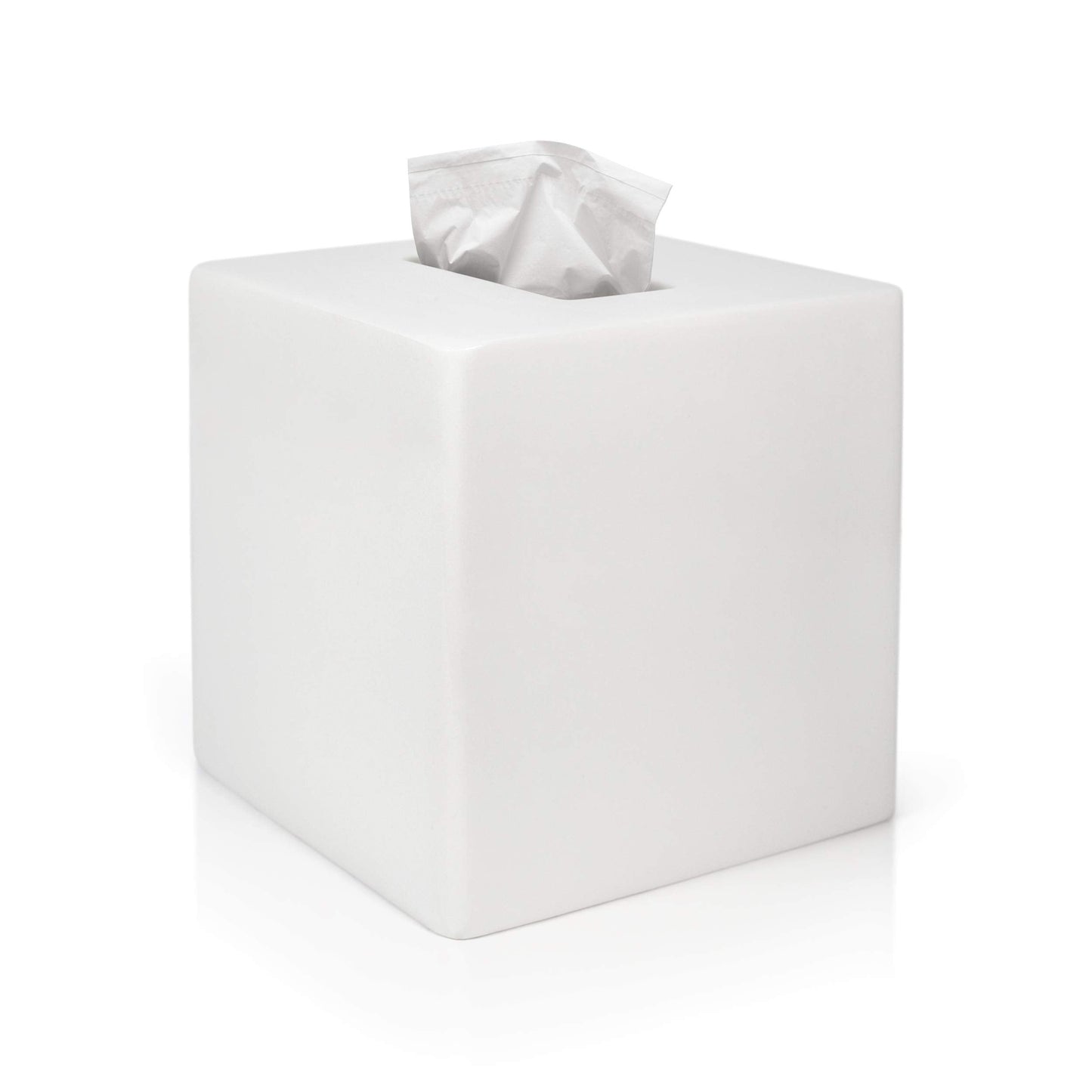 White Tissue Box Cover Square –Heavy Hand-Poured Resin Tissue Box Cover Holder –Home Decor Cube Square Tissue Box Holder with High Gloss Lacquer Finish – Stays Shiny & Won’t Move When Pulling Tissues