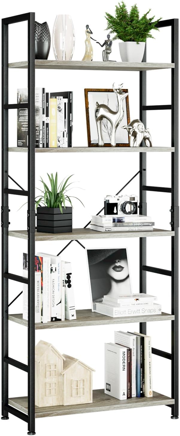 NUMENN 5 Tier Bookshelf, Tall Bookcase Shelf Storage Organizer, Modern Book
