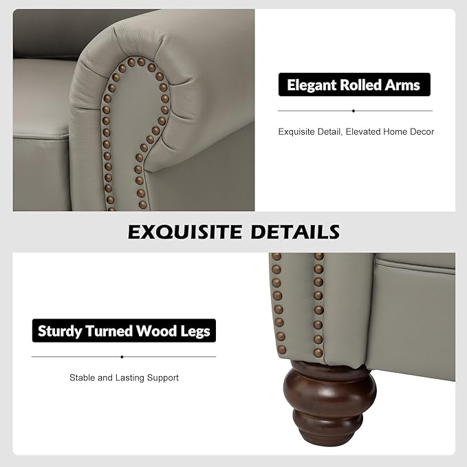 81" Genuine Leather Sofa, Classic 3-Seater Couchs