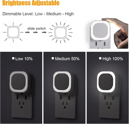 YUNLEX 2 Pack Daylight White Night Light, Gentle Eye-Care with Dimmable Wide-Glow & Indirect Reflection, Auto Dusk to Dawn Sensor, Plug in for Kitchen Counter, Garage Workshop, Laundry, Hallway