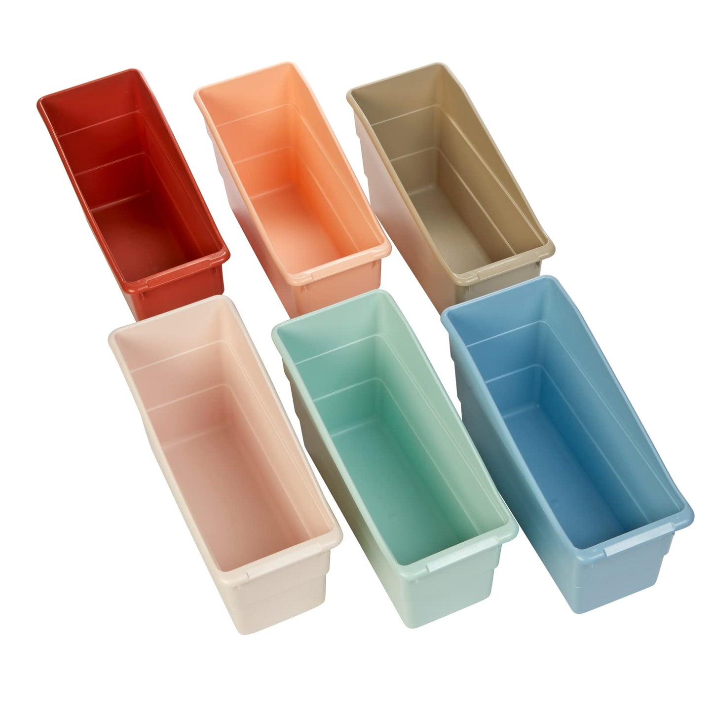 Really Good Stuff Durable Book and Binder Holders- Set of 6 Boho Colors - Plastic Storage Bins for Classroom and Office - File Folder Organizer, Magazine Holder, Book Display