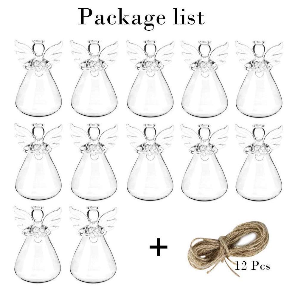 Sziqiqi Clear Glass Guardian Angel Vases Bulk for Hanging Vases for Buds Cuttings Greenery Hydroponic Plant Containers Room Ornaments Bautizo Decorations 3.5inch/12Pcs