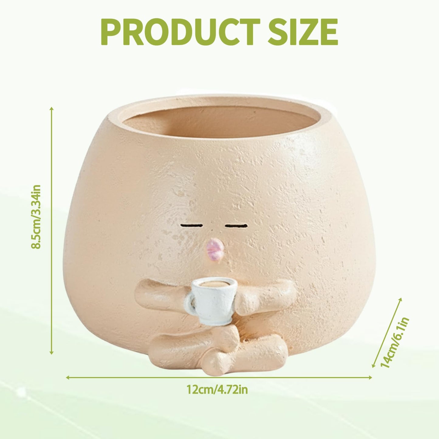 Yhupl Cute Smiling face Coffee Cup Shaped Flower Pot, Unique Seated Resin Planter, with Drainage Holes, Creative Small Home Decoration, Suitable for Indoor and Outdoor Planting (Beige)
