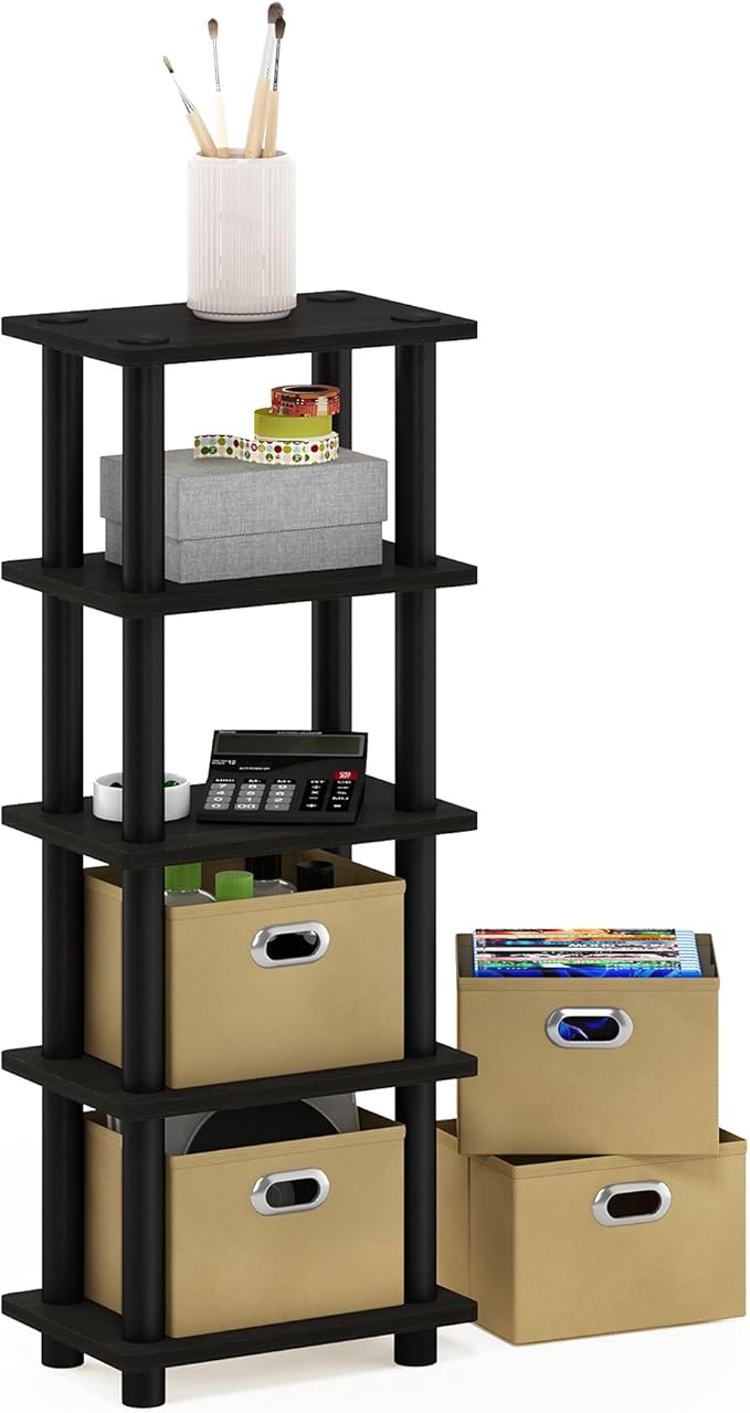 Furinno LACi 4-Bins System Rack, 11.3 x 28.8 Inch, Espresso/Black