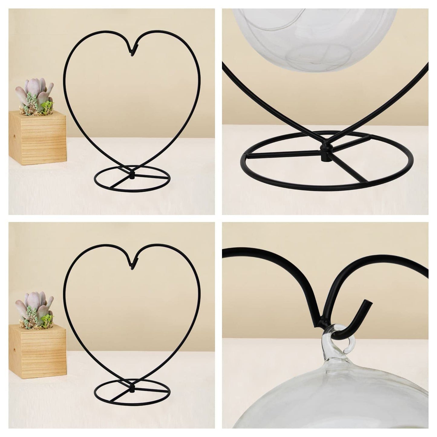 Aebor Ornament Display Stand, Heart Shaped Iron Hanging Stand Rack Holder for Home Wedding Decoration, Hanging Glass Globe and Witch Ball(Without Glass Bottle) (5pcs Heart Shaped)