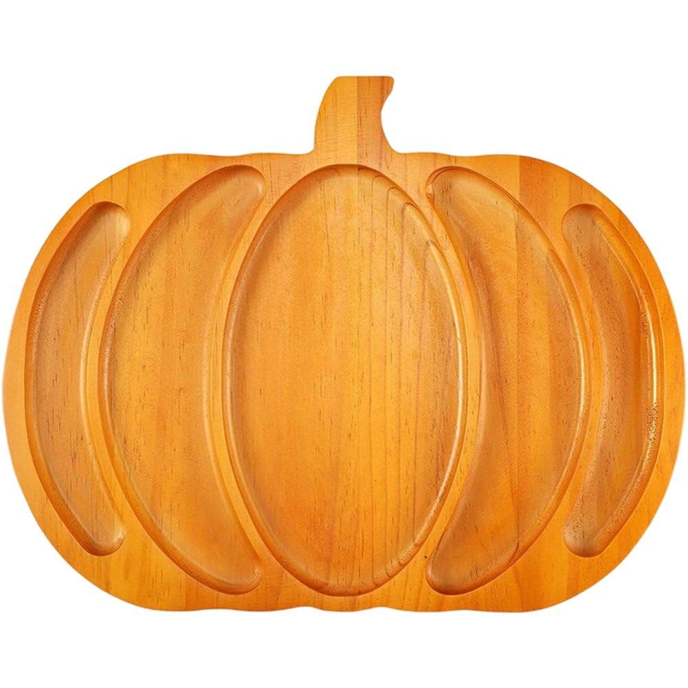 Vbsqic Halloween Pumpkin Tray Wooden Pumpkin Platter Party Cheese Platter Serving Tray Plate,Dried Fruit Dessert Tray for Home Halloween