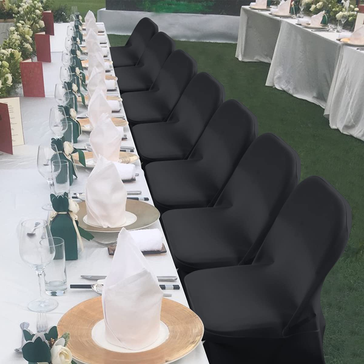 Babenest 100PCS Spandex Folding Chair Covers, Halloween Upgraded Universal Stretch Washable Fitted Chair Slipcovers Protector for Wedding, Holidays, Banquet, Party, Celebration (Black)