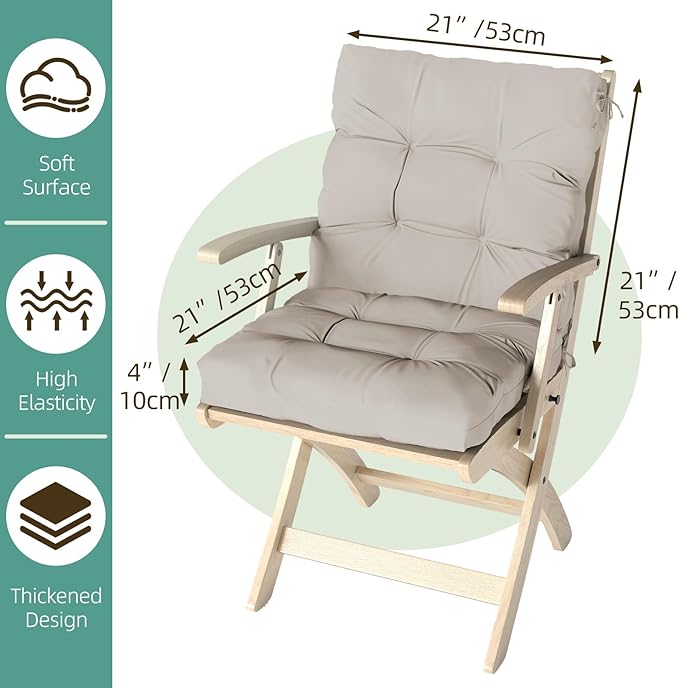Outdoor Chair Cushions Set of 2, High Back Soft Seat Pad