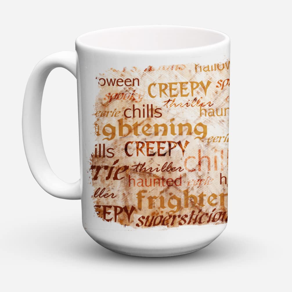 Caroline's Treasures SB3012CM15 Creepy, Haunted and Frightful with skulls Halloween Dishwasher Safe Microwavable Ceramic Coffee Mug 15 ounce, 15 ounce, multicolor