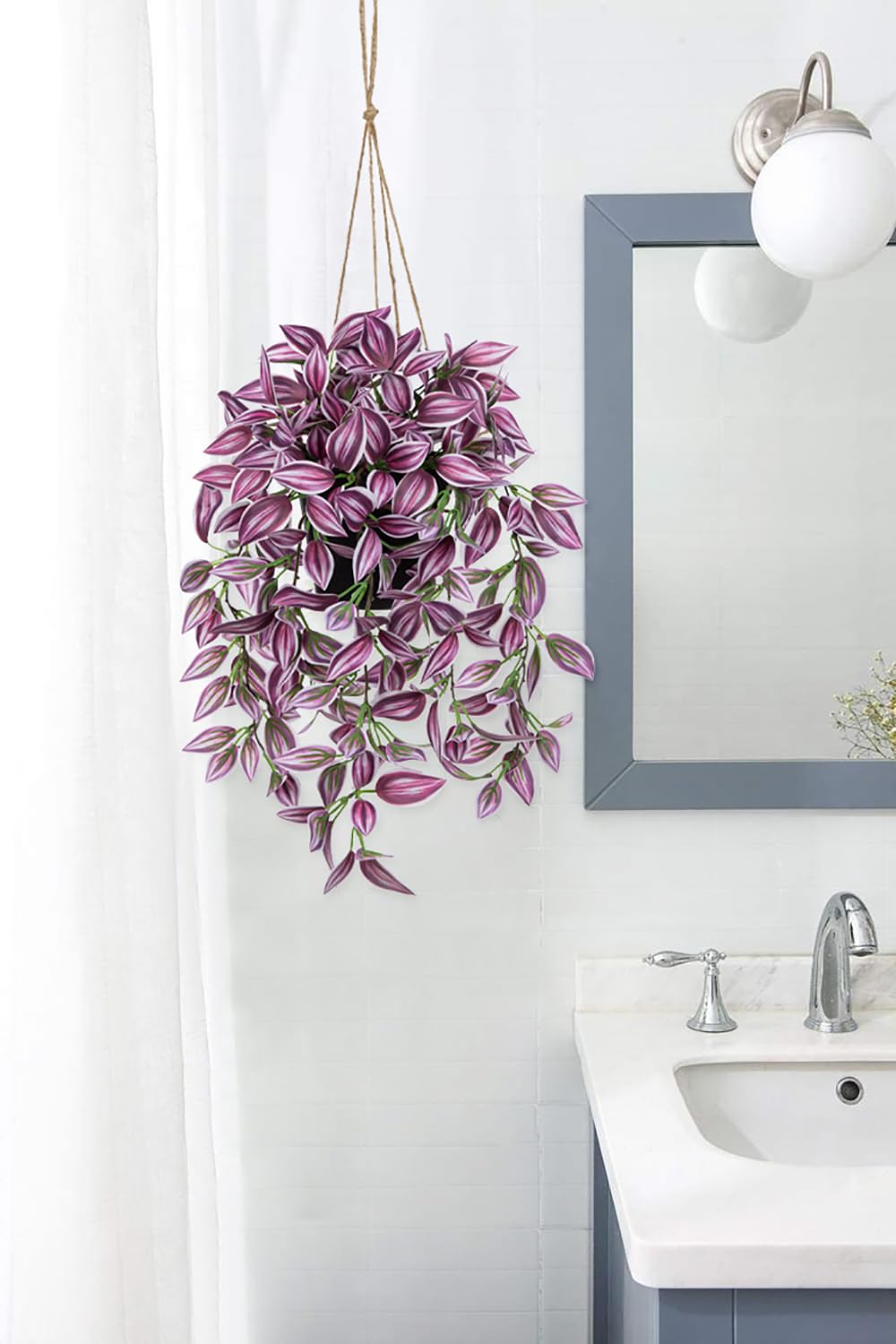 Briful Fake Hanging Plants 17.7" Faux Watermelon Peperomia Silk Plants with Black Pot Artificial Hanging Greenery for Home Garden Balcony Front Porch Outdoor Decor