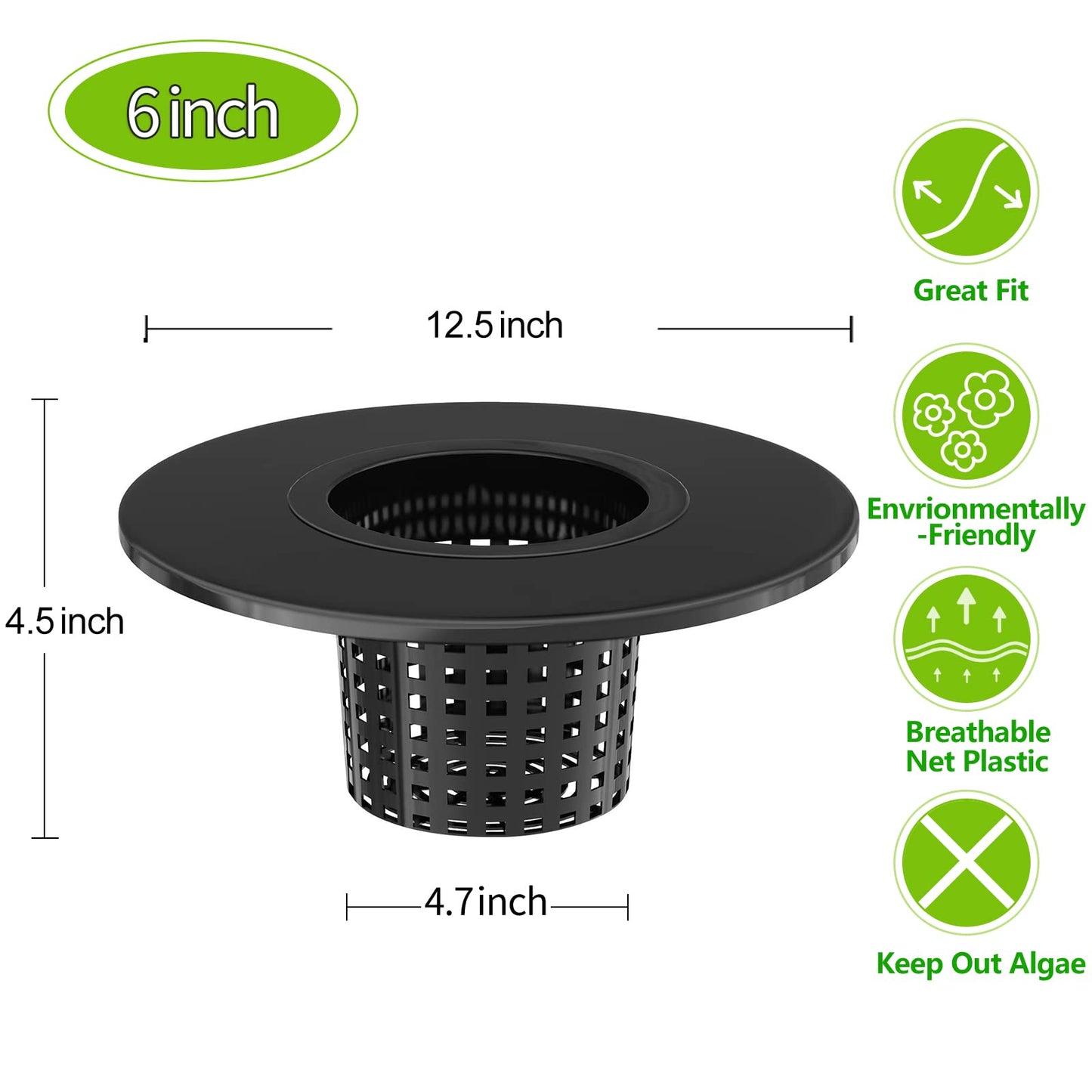 Tectsia Net Pots 6 Inch for 5 Gallon Bucket (6 Pack), Hydroponic BPA-Free DWC Basket Lids
