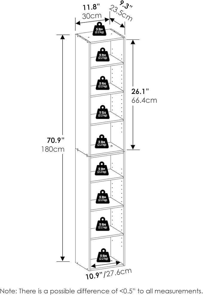 Furinno PASIR Book Shelf, 8-Tier Bookshelf, Bookcase