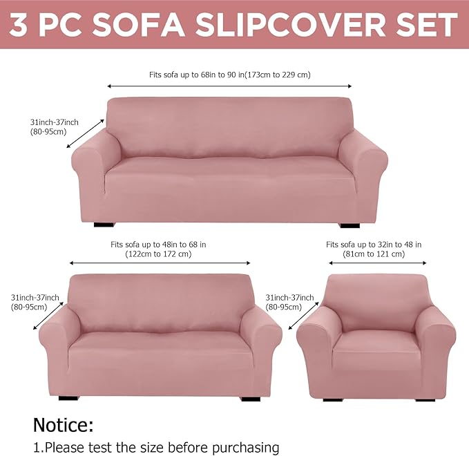 Peryiter 3 Pcs Couch and Loveseat Covers Set Sofa Cover