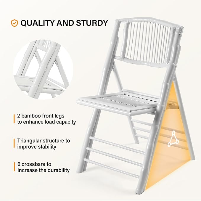 VINGLI Bamboo Folding Chair, Foldable Dining Wood Chairs Comfortable Seat