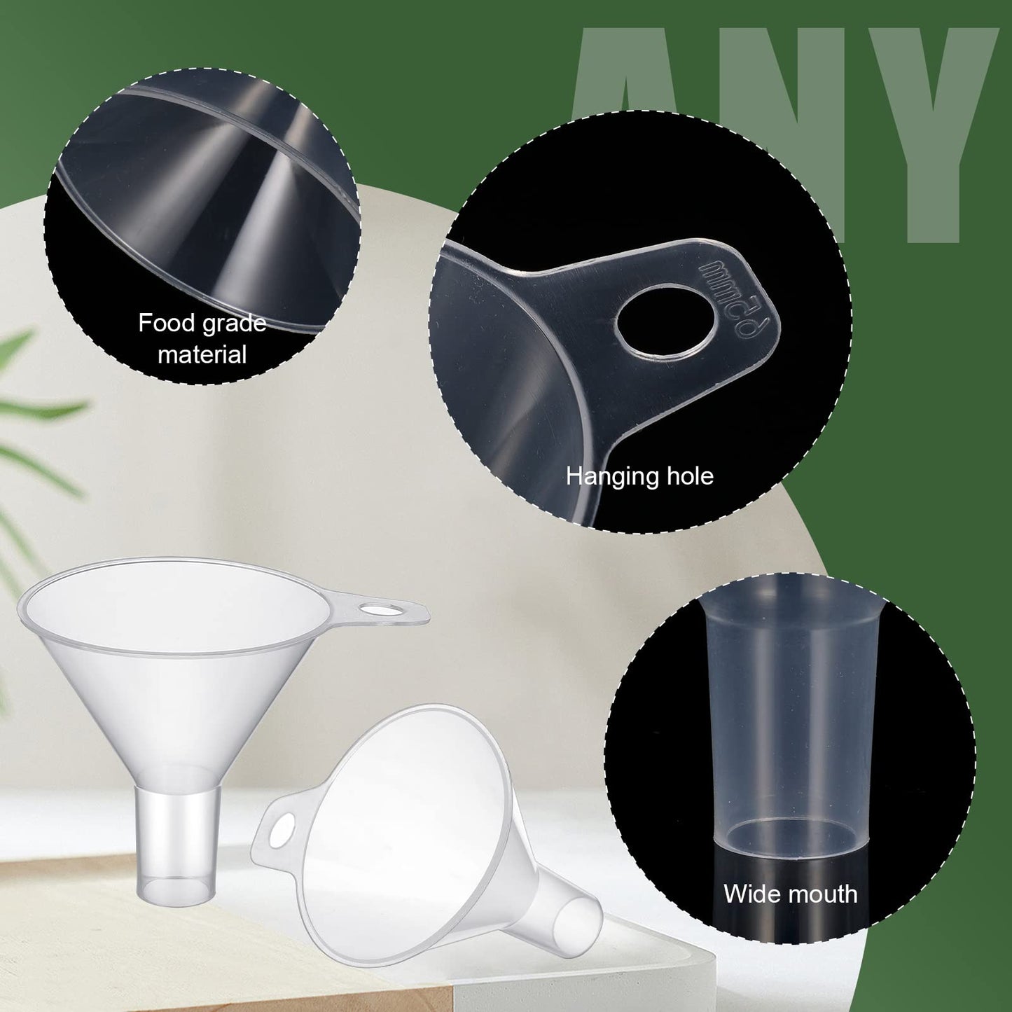Yetene 4 Packs Small Plastic Funnel for Filling Small Bottles 2.56 Inch Clear Wide Mouth Plastic Funnel for Filling Water Powder Essential Oils Perfumes Kitchen Bath Garage Use