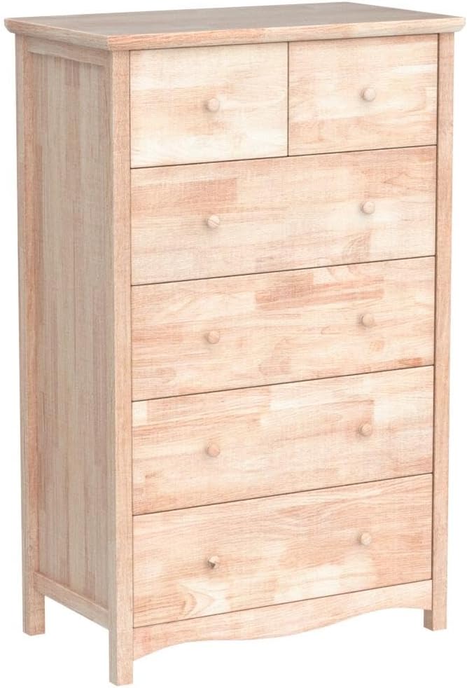 VINGLI Unfinished 6 Drawer Dresser, Natural Solid Wood Dresser Color DIY