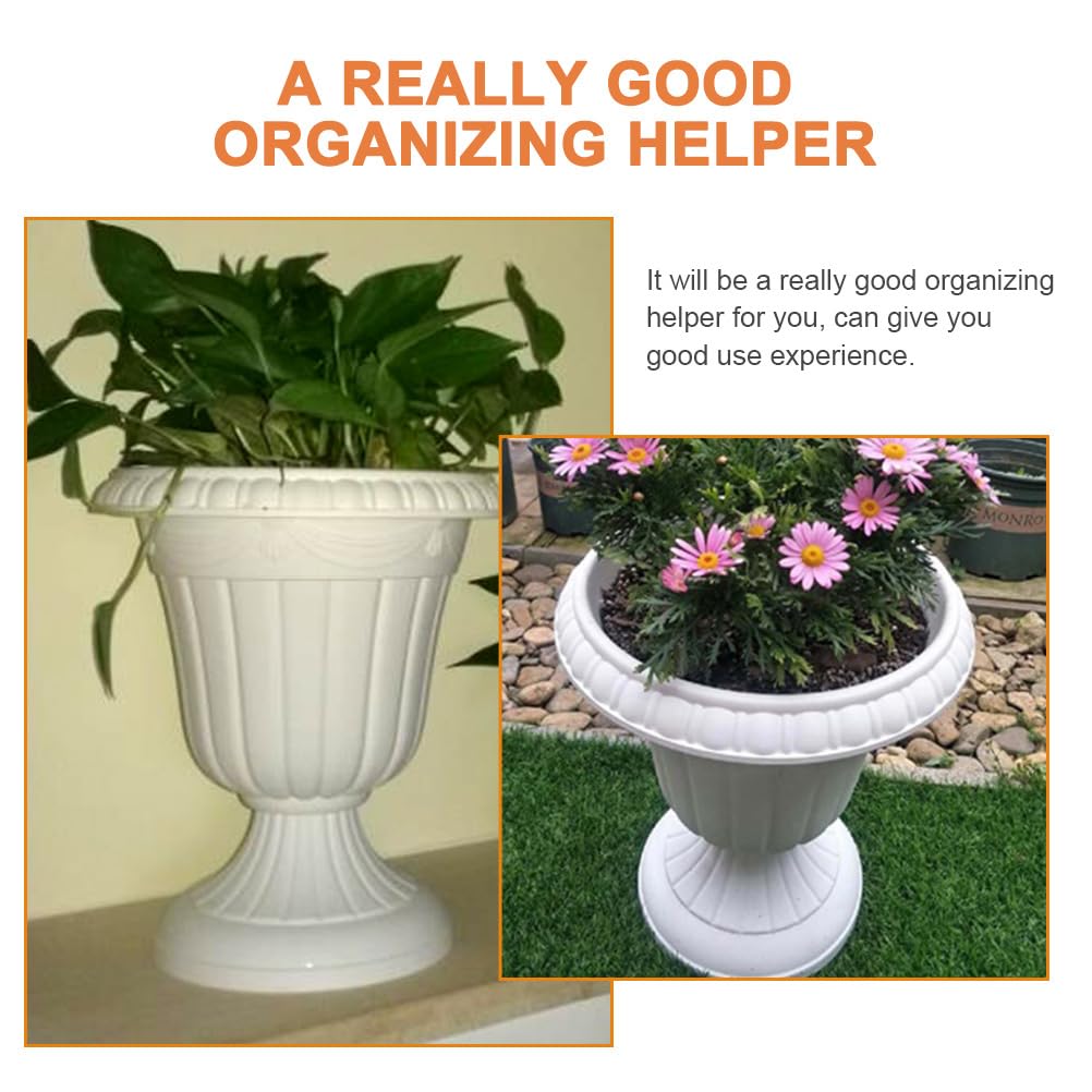 DOITOOL 2 Sets Wedding Road Lead Flower Pot Vintage Style Flower Pot Tall urn Planter Antique Flower pots Roman Plant Pot urn Garden pots Greek Planter Pot Plastic Classic White