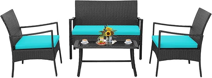 Tangkula 4 Pieces Rattan Conversation Set, Patio Sofa Couch Set