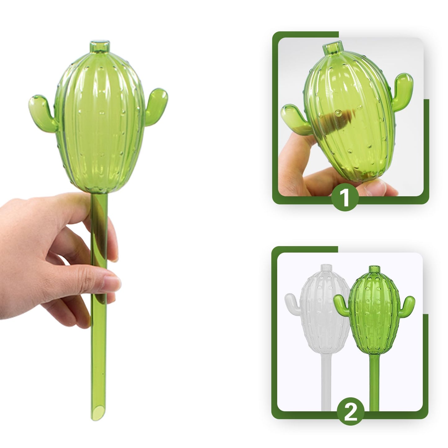 HaoGludi 4 PCS Self Watering Spikes for Plant, 3.38 oz Cactus Shape Watering Globes, Plastic Indoor & Outdoor Automatic Plants Waterer for Everyday or Vacation Use(2 Green, 2 Clear)