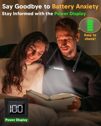 Reading Light Book Lovers Gifts: Upgraded Neck Light with Power Display & Timer, 80Hrs Rechargeable Book Lights for Reading at Night, Birthday Gifts for Readers Women Men, Knitting Crochet Accessories