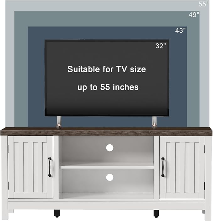 ChooChoo Farmhouse TV Stand, Wood Fluted Door Entertainment Center