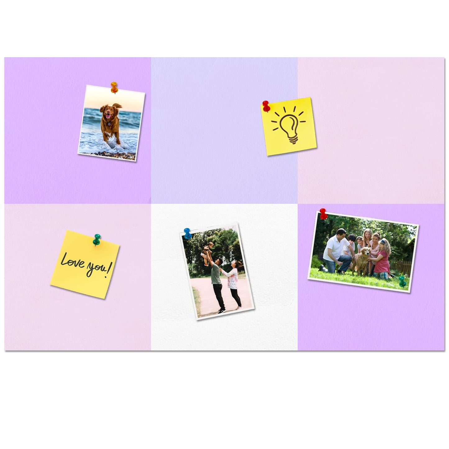 HULAVO Square Felt Cork Bulletin Board Tiles, Self Adhesive DIY Felt Pin Board for Wall 30" x 20" with 35 Pushpins for Office School Home Wall Decor Stickers Memos Photos Display (Purple+Pink)