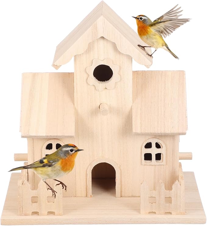 Toddmomy Solid Wooden Bird Nest Box 7.87X4.92X7.87In Unfinished Hanging Birdhouse for Garden Patio Home Decor and Small Pets Sleeping Nest
