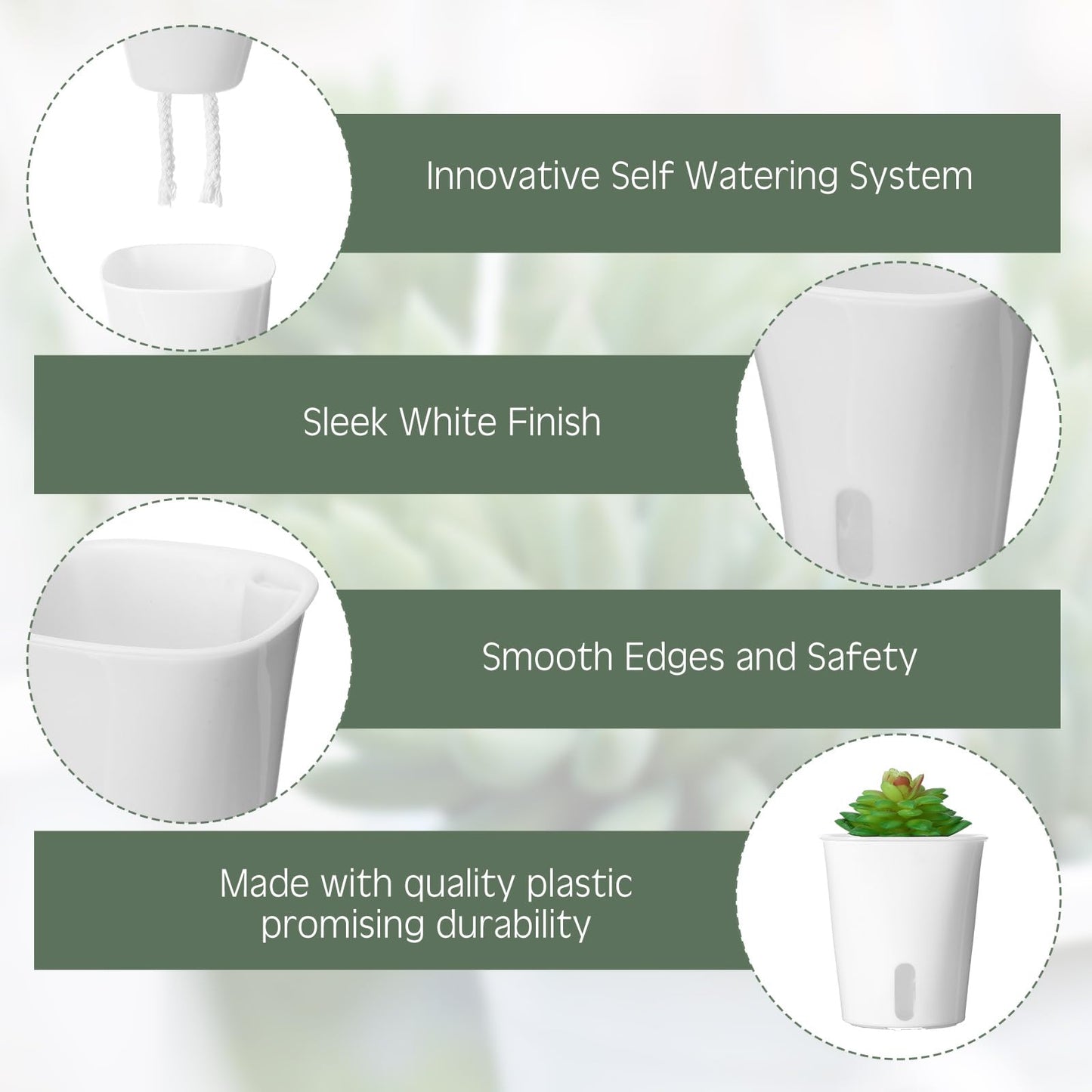 Ziliny 20 Pcs 3 Inch Self Watering Pots Self Watering Planters for Indoor Planters Plastic Garden Flower Pots with Level Indicator Vents for Herbs